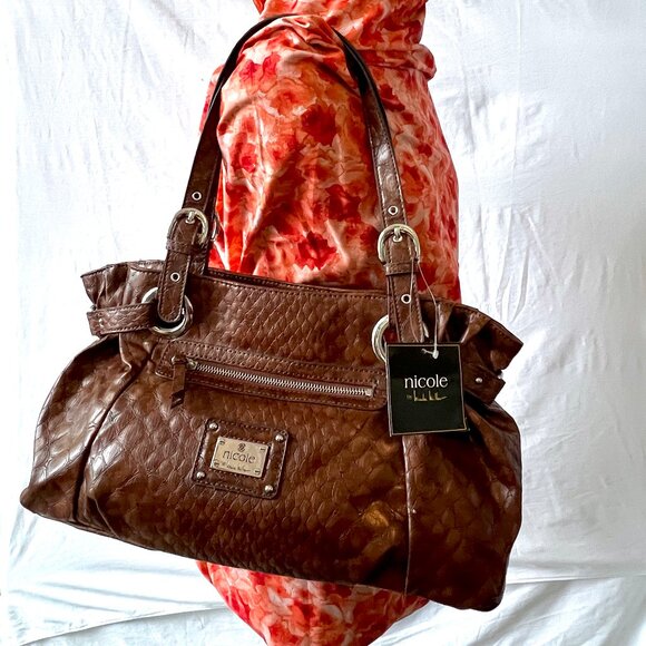 nicole by Nicole Miller Sloan Satchel Brown Crocodile Pattern Shoulder Bag, NWTS - Picture 11 of 14